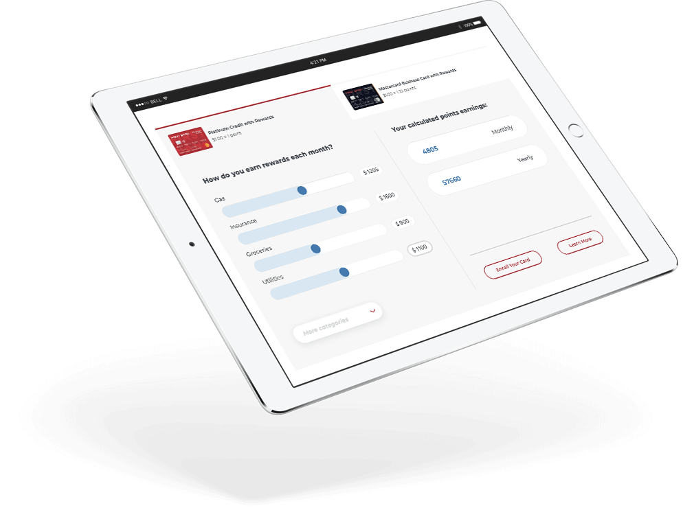 iPad with Southgate Credit Union rewards calculator.